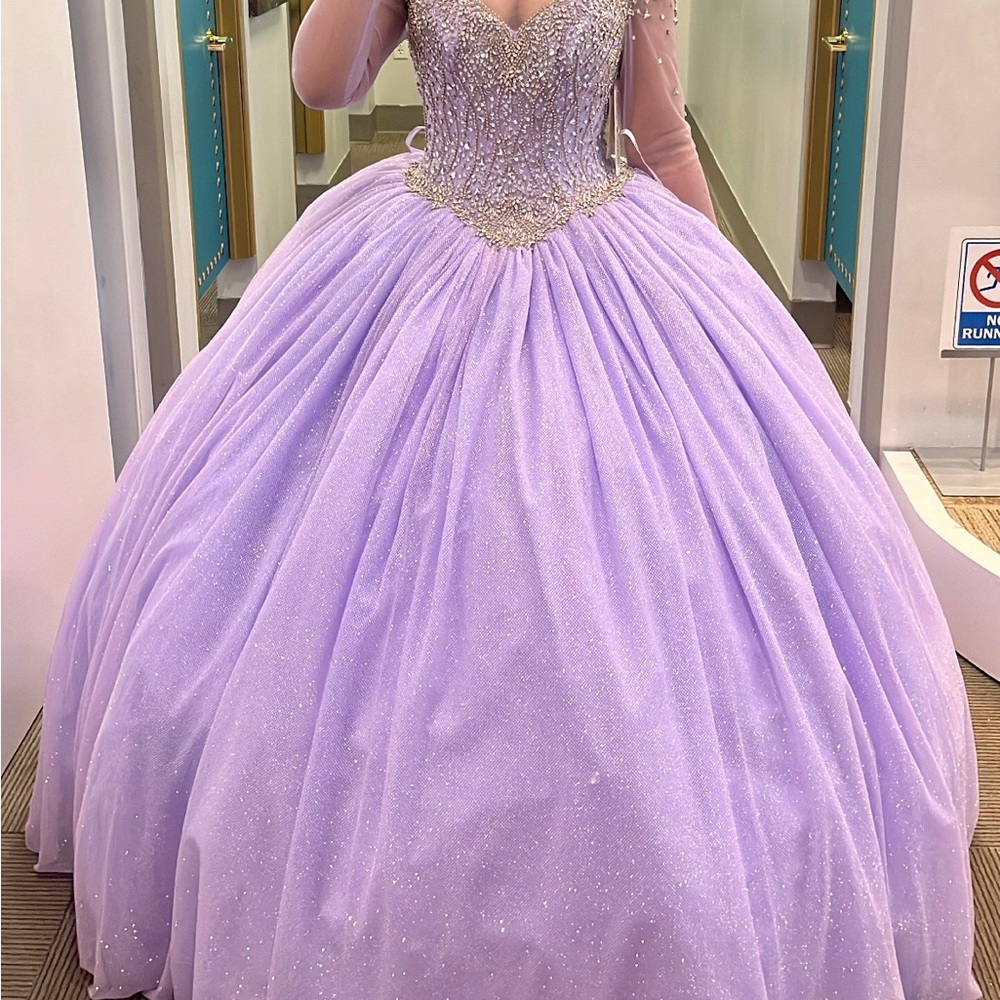 Sweet fifteen purple gown with crystal neck line and corset back Quincera dress
